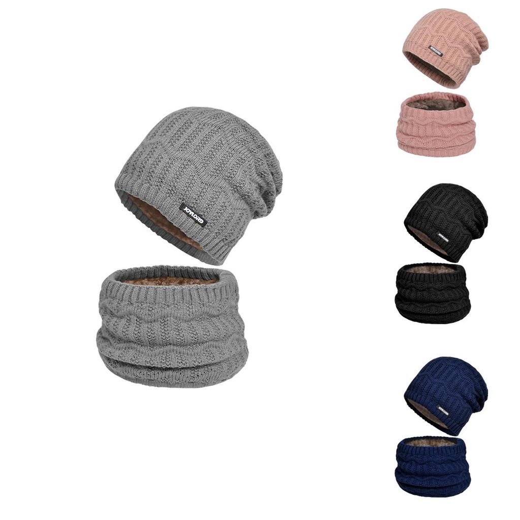 Conjunto de Chapéu e Cachecol de Tricô Para Inverno ao Ar Livre Com Forro de Pelúcia e Características à Prova de Vento Para Homens e Mulheres