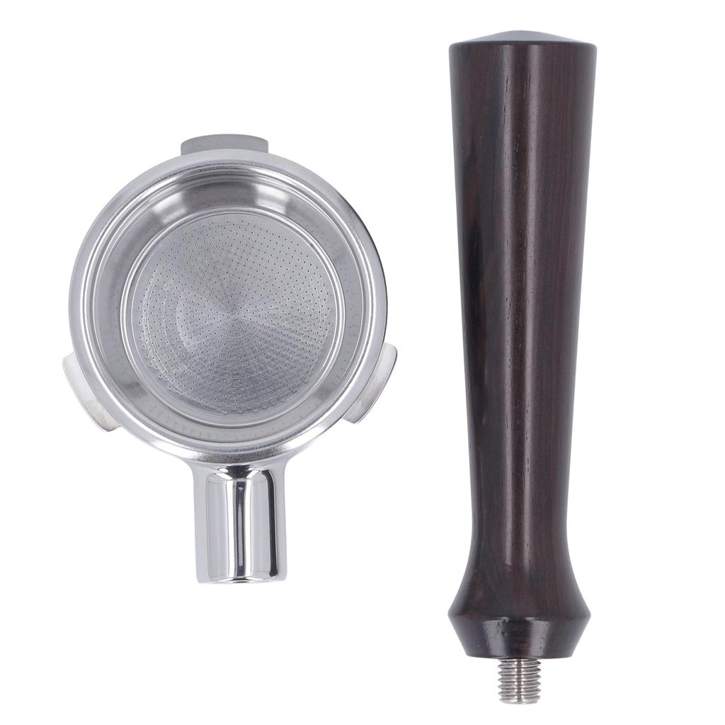 58mm Bodenloser Siebträger Massivholzgriff Edelstahlkorb Abnehmbar 3 Ohren Kaffee