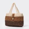 Handmade Wooden Bead Bag New Women's Contrasting Color Tote Bag Bohemian Beaded Hollow-out Reticulate Netted Beach Handbags