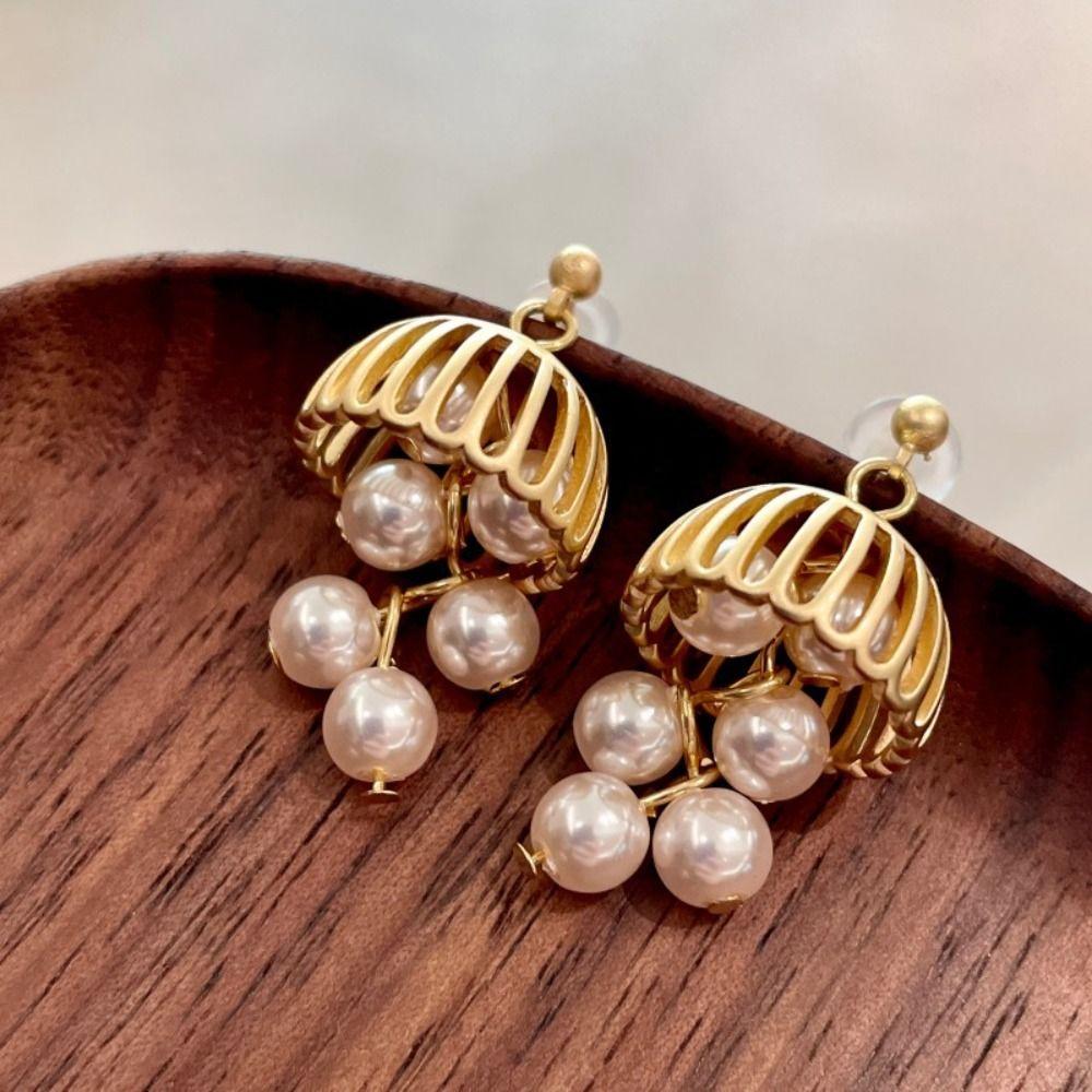 French Style Pearl Drop Earrings Chic Elegant Earrings Simple Bell Grape Shape Earrings  Gift