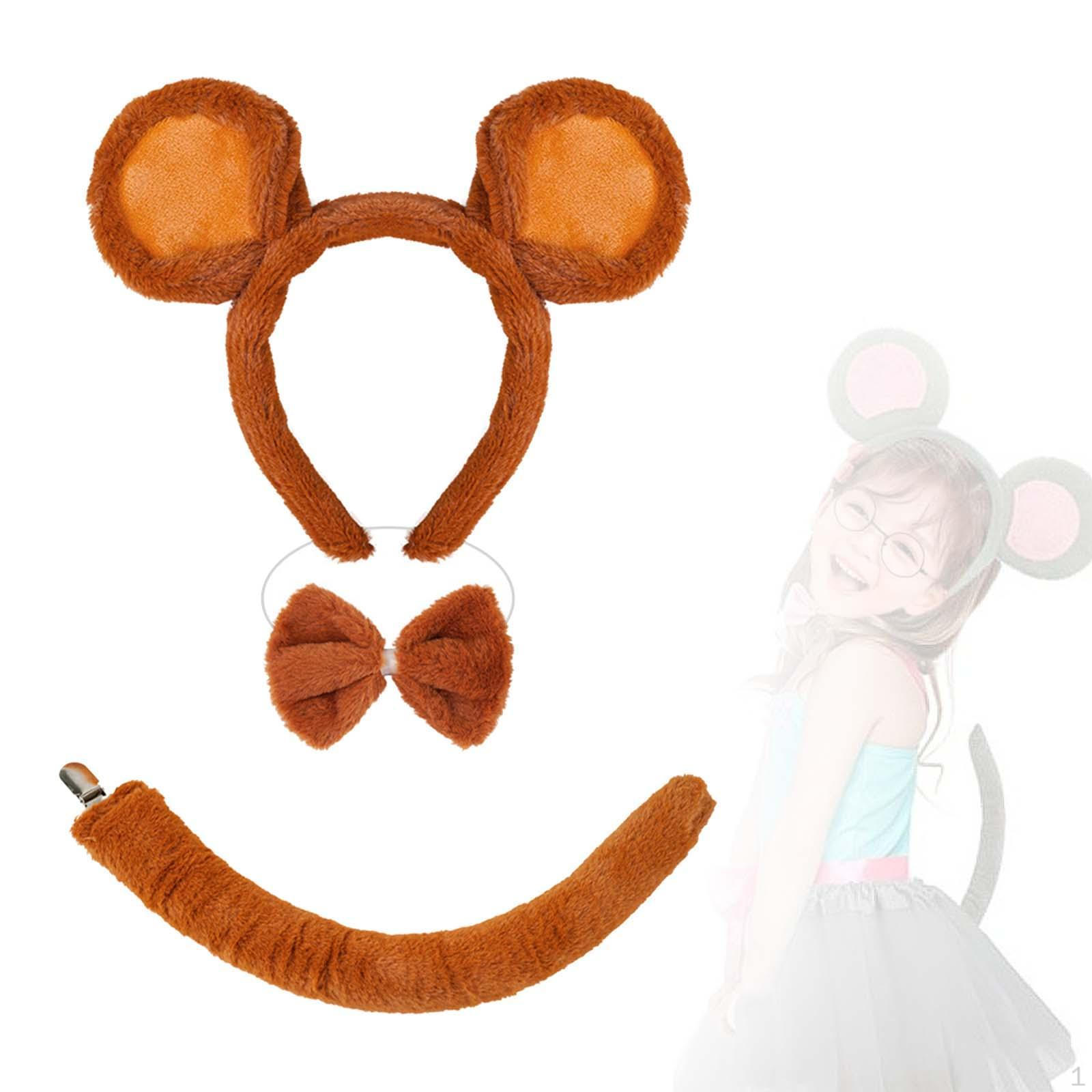 

Mice Ears Headband Tail Bowtie Animal and for Role Playing Masquerade коричневый