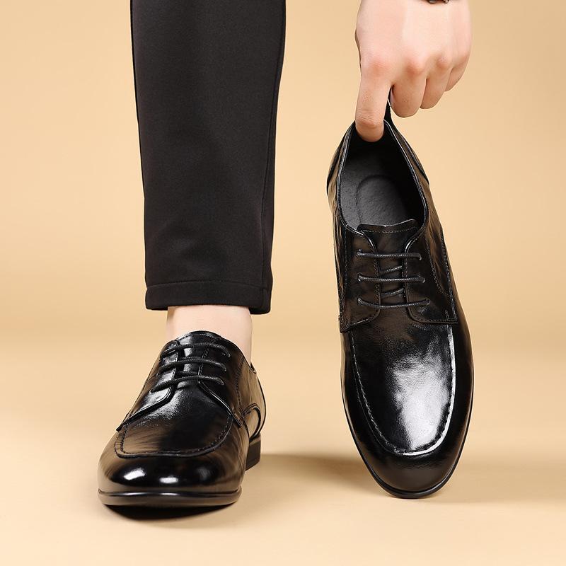 Head Layer Cowhide Casual Business Leather Shoes with Soft Sole and Soft Surface for Formal Wear Men's Breathable British Lace Up Men's Shoes