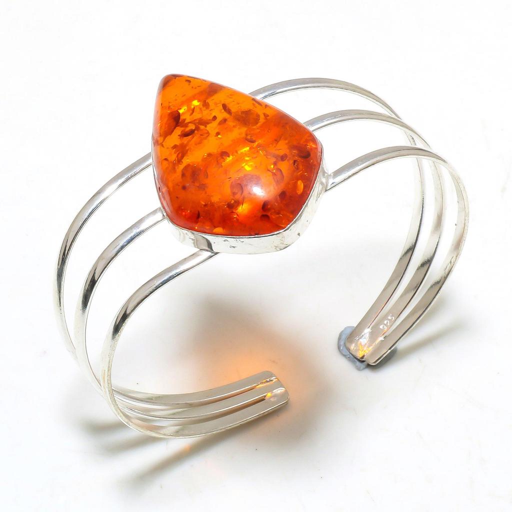 Amber Pear Shape Gemstone Handmade Cuff Bracelet Jewelry Size Adjustable