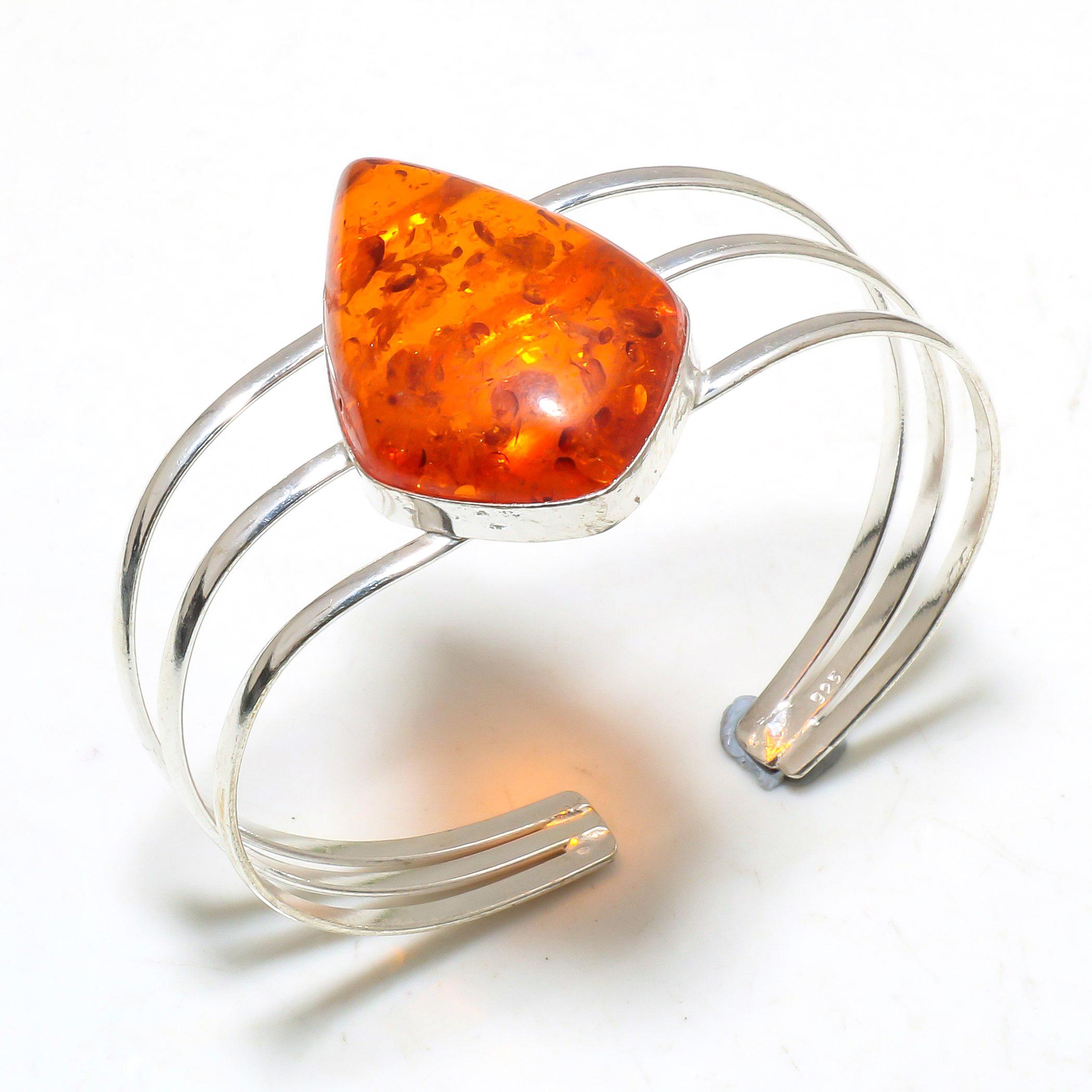 

Amber Pear Shape Gemstone Handmade Cuff Bracelet Jewelry Size Adjustable Adjustable помаранчевий