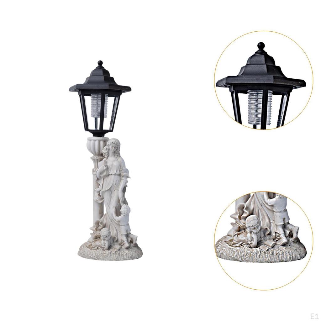 Statuie de Grădină Mamă și Copii Sculptură Artă de Curte cu Lumină Solară Meșteșug Decorativ Exterior
