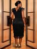 Elegant Plus Size V-Neck Tassel Dress with Ruffle Sleeves