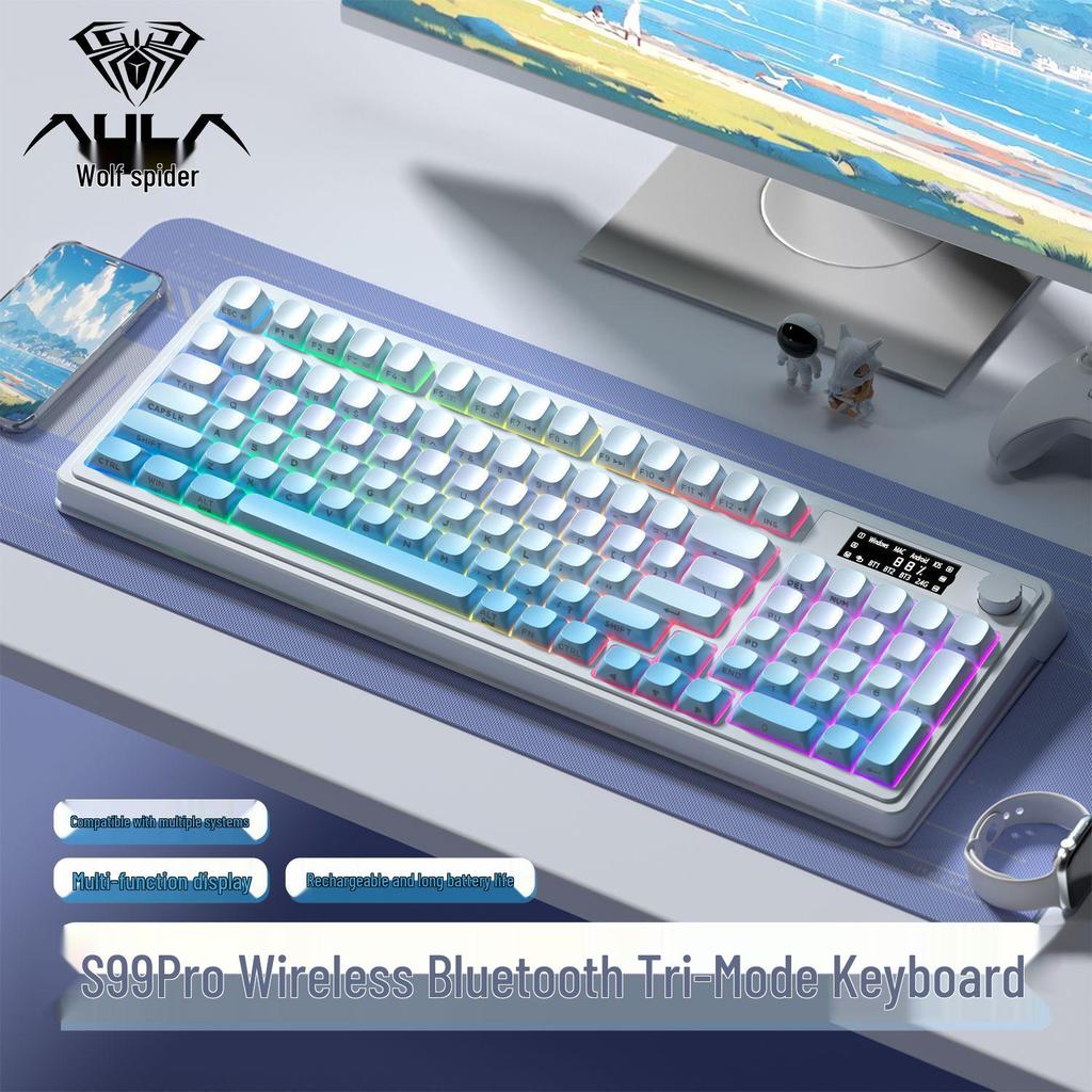 Teclado Mecánico Portátil Wolf Spider S99pro – Tres Modos, Diseño Colorido, con Pantalla, para Oficina y Gaming.