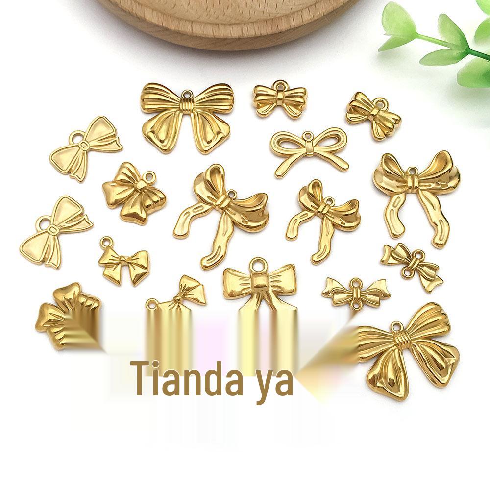 Stainless Steel Double Hanging Bow Pendant Charm for DIY Bracelets & Necklaces