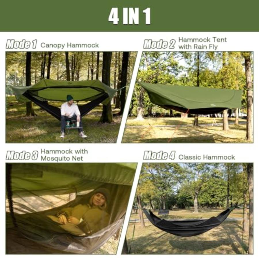 Lightweight Portable 4 in 1 Hammock Tent with Rain Tarp and Mosquito Net for Hiking Jungle Outdoor in Blue