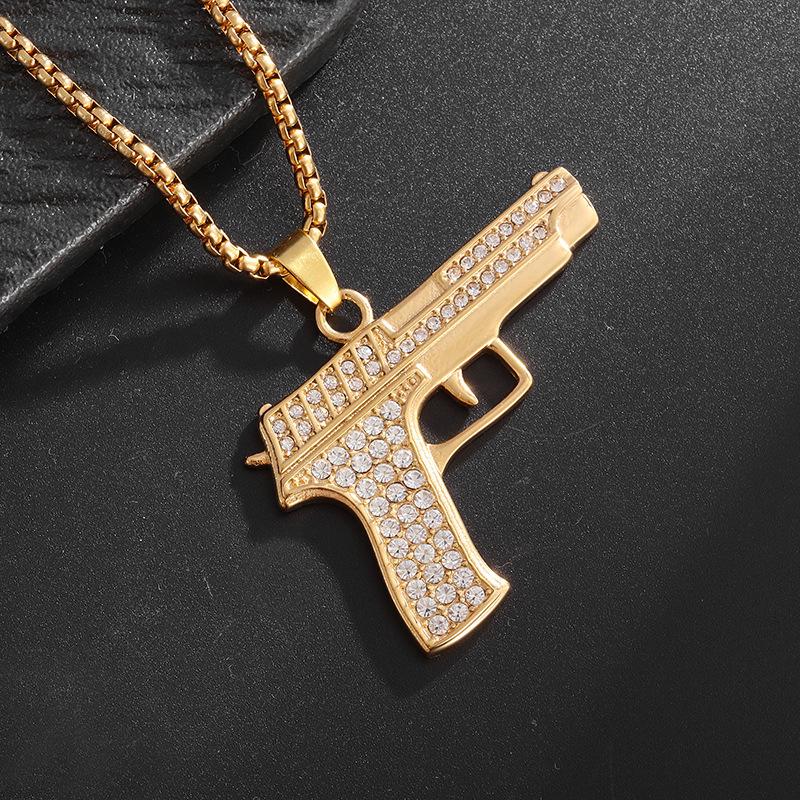 Hip Hop Full Drilling Machine Gun Necklace Personality Creative Submachine Gun Pendant