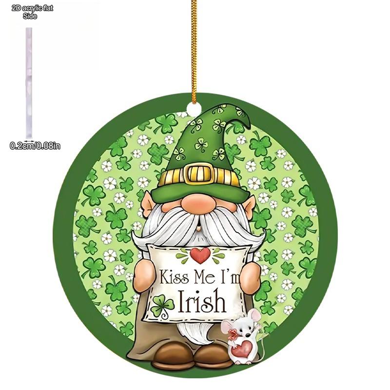 St. Patrick s Day Hanging Ornament - Adorable Gnome with Shamrock &  Kiss Me I m Irish  Sign, Vibrant Green & White Design, No Electricity Needed, Nu 8*8cm