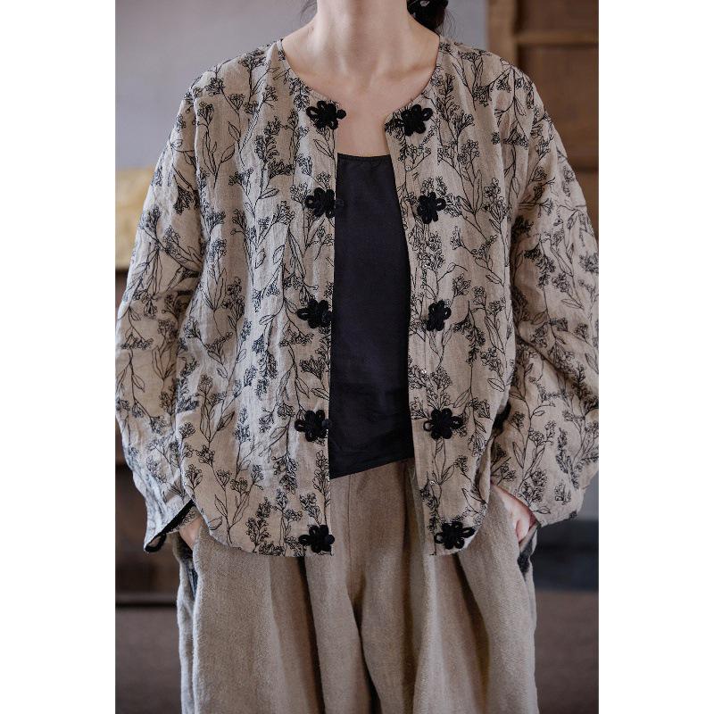 Highly Recommended Retro Floral Embroidery Lightweight Shirt - Autumn Chinese Style