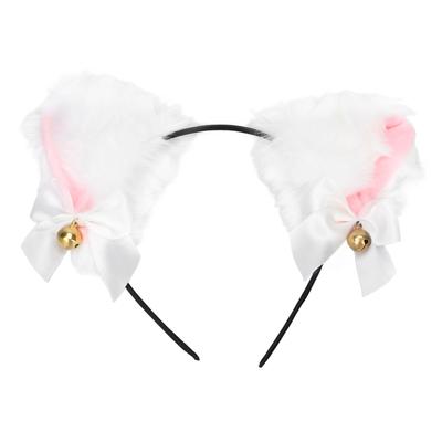 Flauschiges Katzenohren Stirnband Niedliches Plüsch Haarband mit Glöckchen für Halloween Cosplay KostümpartyWeiß