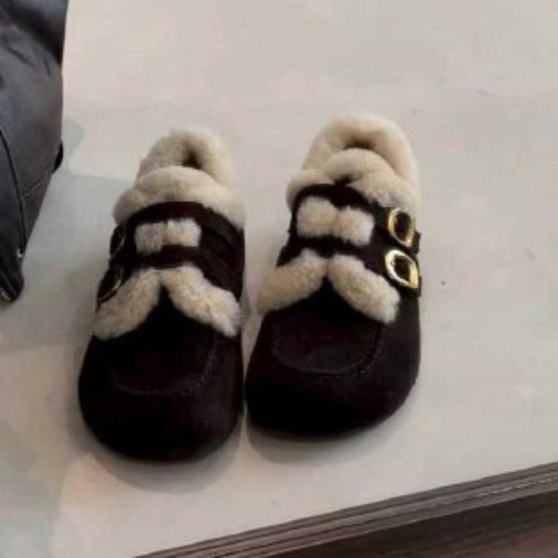 

Plush fluffy drag women s new double buckle belt warm fluffy shoes advanced sense light and not tired feet cotton shoes 40