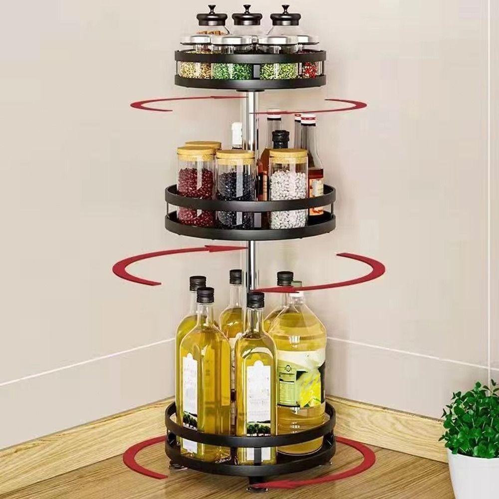 Carbon Steel Kitchen Storage Tray 360° Rotation Rotating Spice Shelf Spice Bottle
