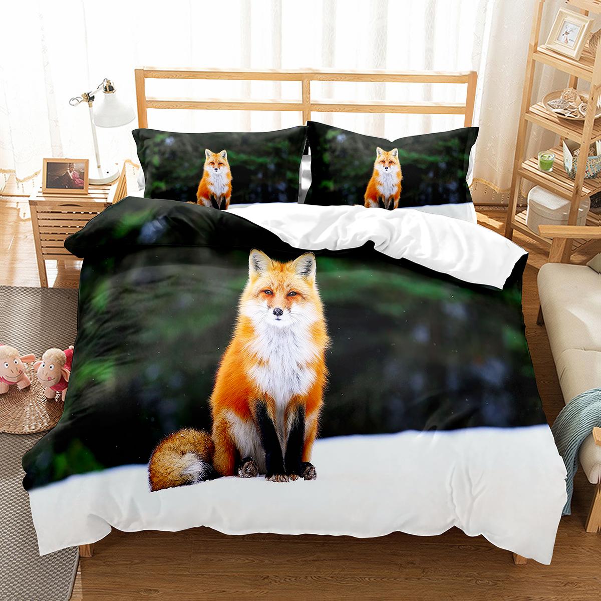 

Мультяшный Милый Лис 3D Принт Постельное Белье Полиэстер Удобный Пододеяльник Размер Кинг Куин Твин Подарок на День Рождения Украшение Спальни EU Single 135x200cm