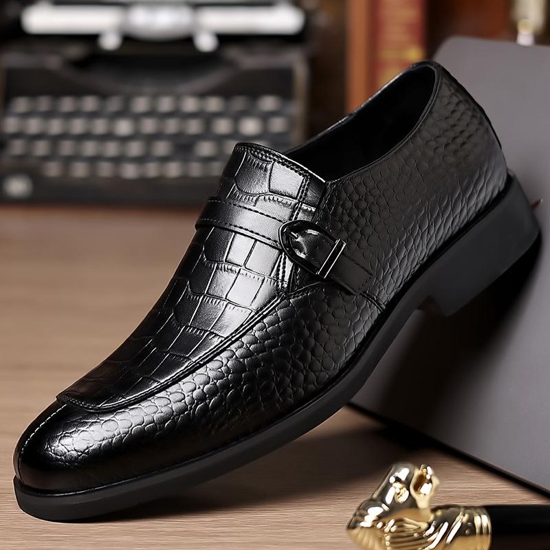 New for Men Leather Casual Shoes Stone Pattern Pointed Toe Dress Shoes Business Leisure Shoes Big Size