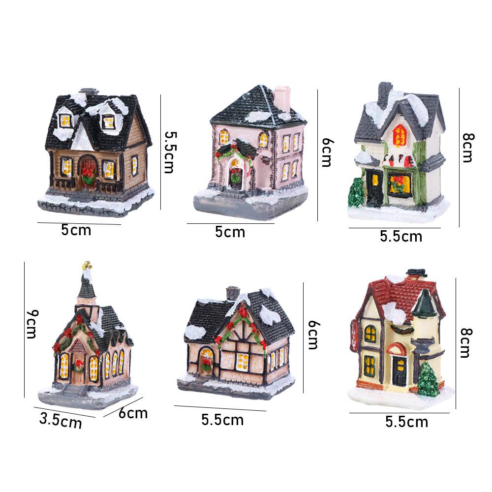 Gift Figurine Mini Miniatures Resin Craft Village House Ornament LED Light Christmas Decoration