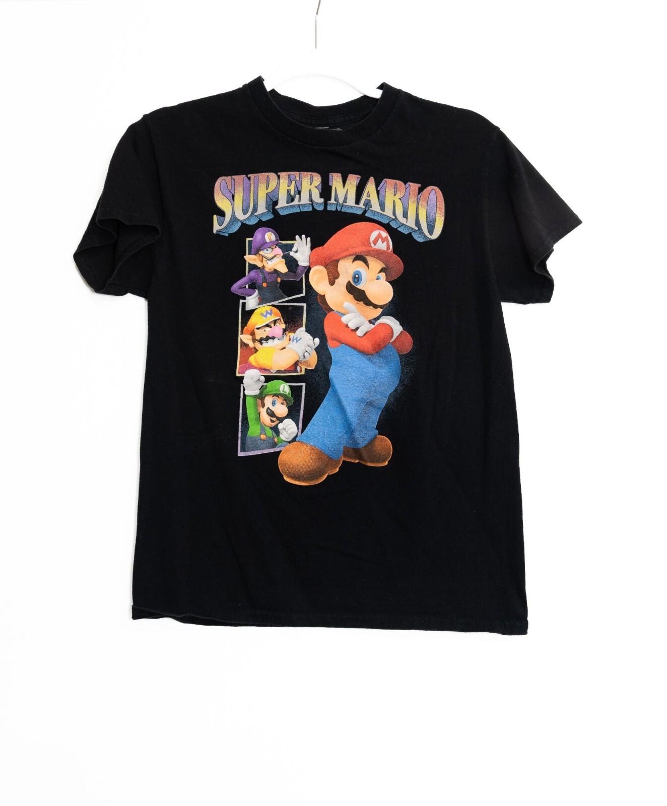 Super Mario Graphic Black T-Shirt Featuring Mario Waluigi Wario Size S XXXL