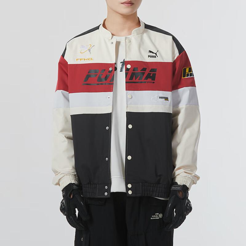 Puma Color Block Design Long Sleeve Retro Sports Stand Collar Jacket Unisex Jacket Black Red 625815-01