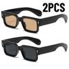 2Pcs New Year Gift Classic Retro Rectangle Men Women Sunglasses Uv400 Outdoors Driving Sun Glasses Trendy For Women Men Glasses