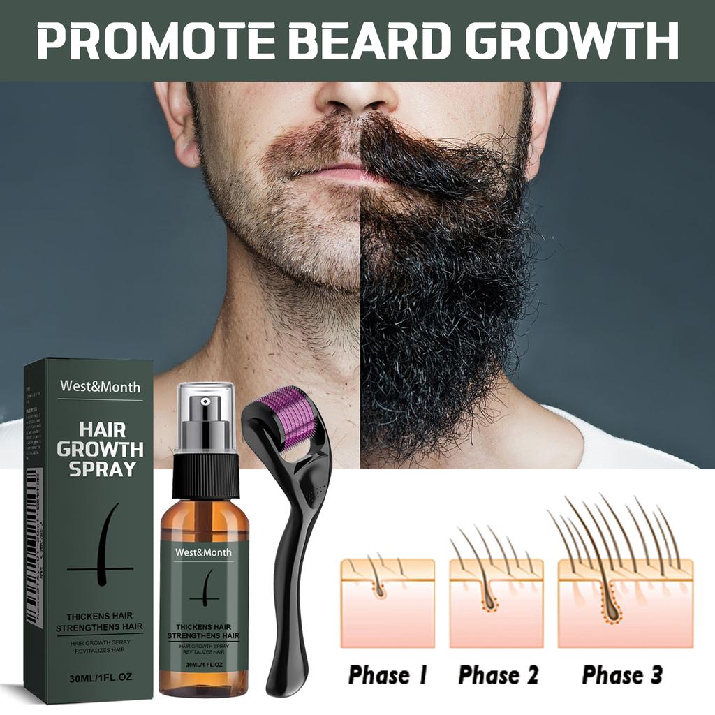 Set Spray Crescita Barba Uomo Naturale Essenza Crescita Barba Spray Idratante Nutriente Follicoli Piliferi Soluzione Nutriente per Barba
