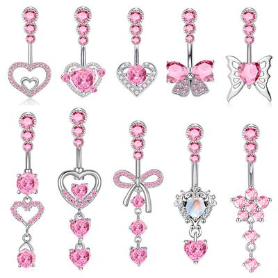 Navel Ring Delicate Zircon Bow Heart Belly Button Ring Piercing Barbell Pendant For Women Girls Body Piercing Jewelry