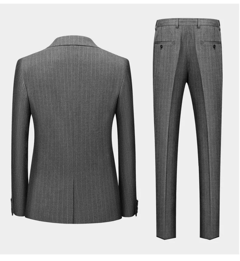 (Blazer+Vest+Pants) High-end Brand Men's Formal Business Checked Suit 3-piece Set Groom Wedding Dress Party Host Grid Gray Suit