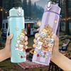 1PC Bear And Dessert Stack Print 750ml Color Plastic Sports Water Bottle Leakproof Flip Straw Lid Suitable for Sports Office Home Use