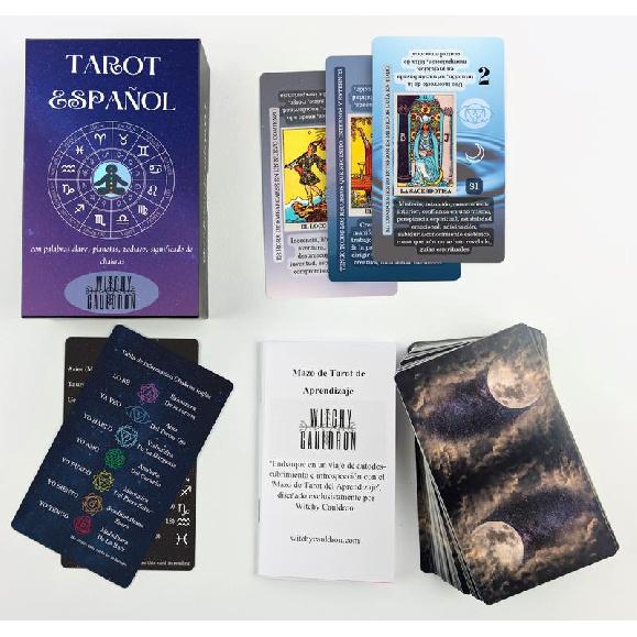 Spanish Edition Learning Tarot Card Deck for Beginners with Meanings On Them Including Chakras, Planets, Zodiac, Elements, Yes or No