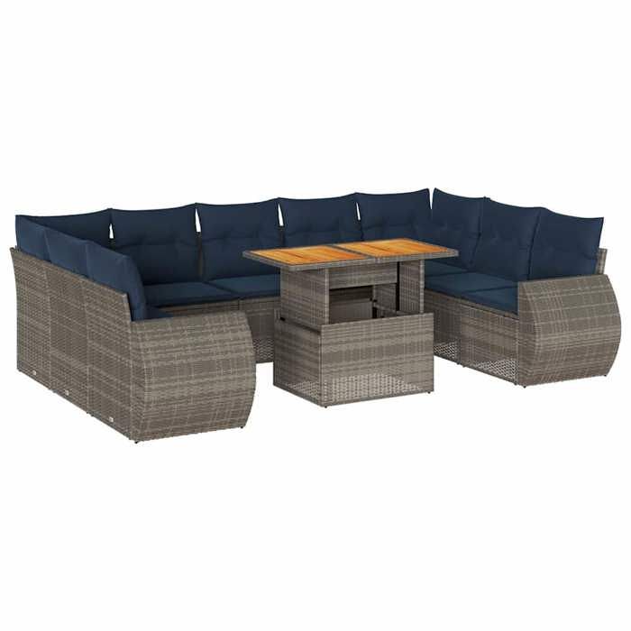 VidaXL Garden Furniture Set with Cushions 10 Pcs Grey Wicker, Outdoor Sofa Set, Corner Sofa Set 3327309