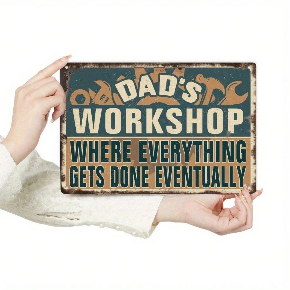 Vintage Metal Wall Sign Dad Workshop Retro Tin Art Garage Decor Man Cave Bar