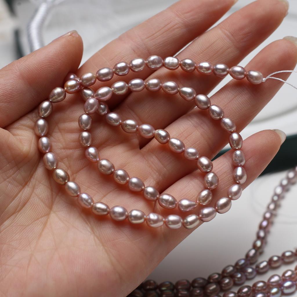 1String, Purple Beads 4-5mm, Fashion Handmade Rice Shape Artificial Pearl Beads for Jewelry Making DIY Necklaces, Bracelets, Anklet Accessories 36cm