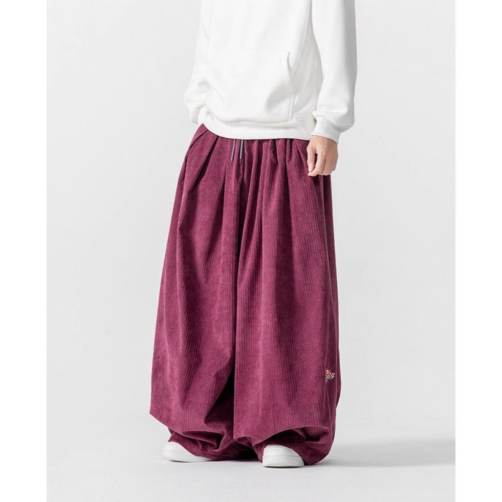 Autumn Winter Corduroy Wide Leg Pants Men Solid Color Loose Casual Pants Mens Couple Streetwear Hip Hop Trousers Plus Size 5XL