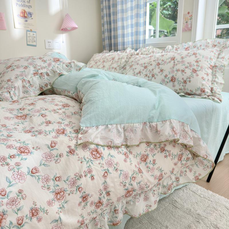 

Супер м який подвійний пряжа Стиль принцеси Набір з 4 предметів Мереживо Гуртожиток Набір з 3 предметів Простирадло Наволочка Наволочка на подушку 1.5m bed hat 4pc quilt 2*2.3