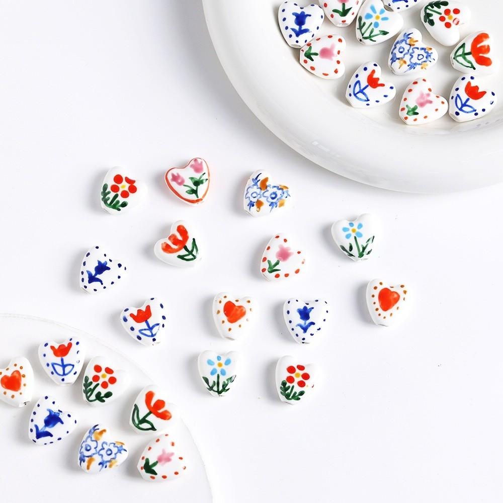 5pcs/set Small Heart Shape Ceramic Beads Double Sided Porcelain Beads  Bracelet