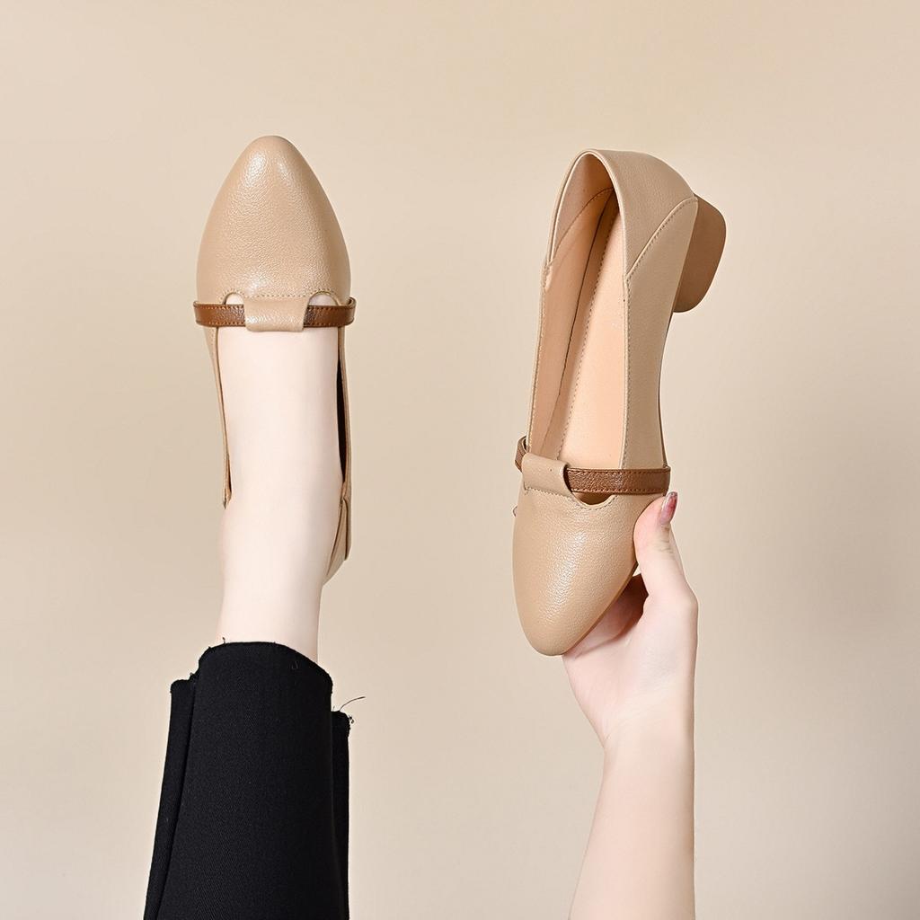 Pointed flat shoes women's 2025 spring and summer French temperament Mary Jane shoes low heel light mouth loafers color matching small single shoes