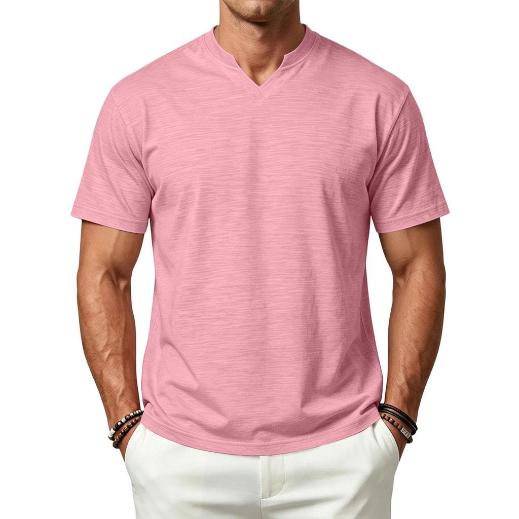 Men's Simple Breathable Quick Dry Short Sleeve T Shirt V Neck Design Lightweight Casual Fit Summer Tee