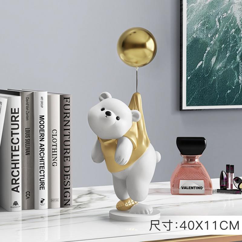 Creative Balloon Polar Bear Resin Ornaments, Home Decor Crafts, Office Desk Figurines, Bookcase Sculpture Craft