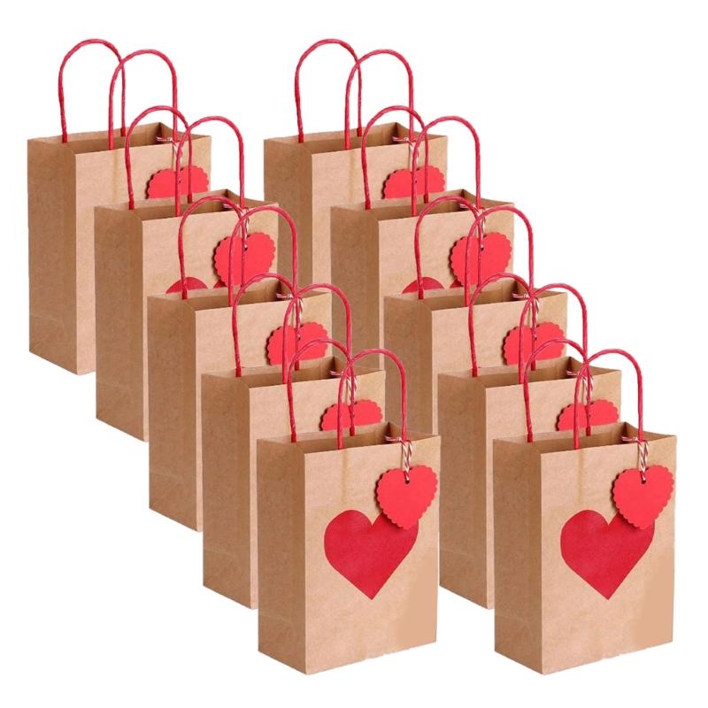 

10PCS Valentine s Day Gift Bags with Heart Print Kraft Paper Wedding Party Bags for Wedding and Birthday Celebration 1