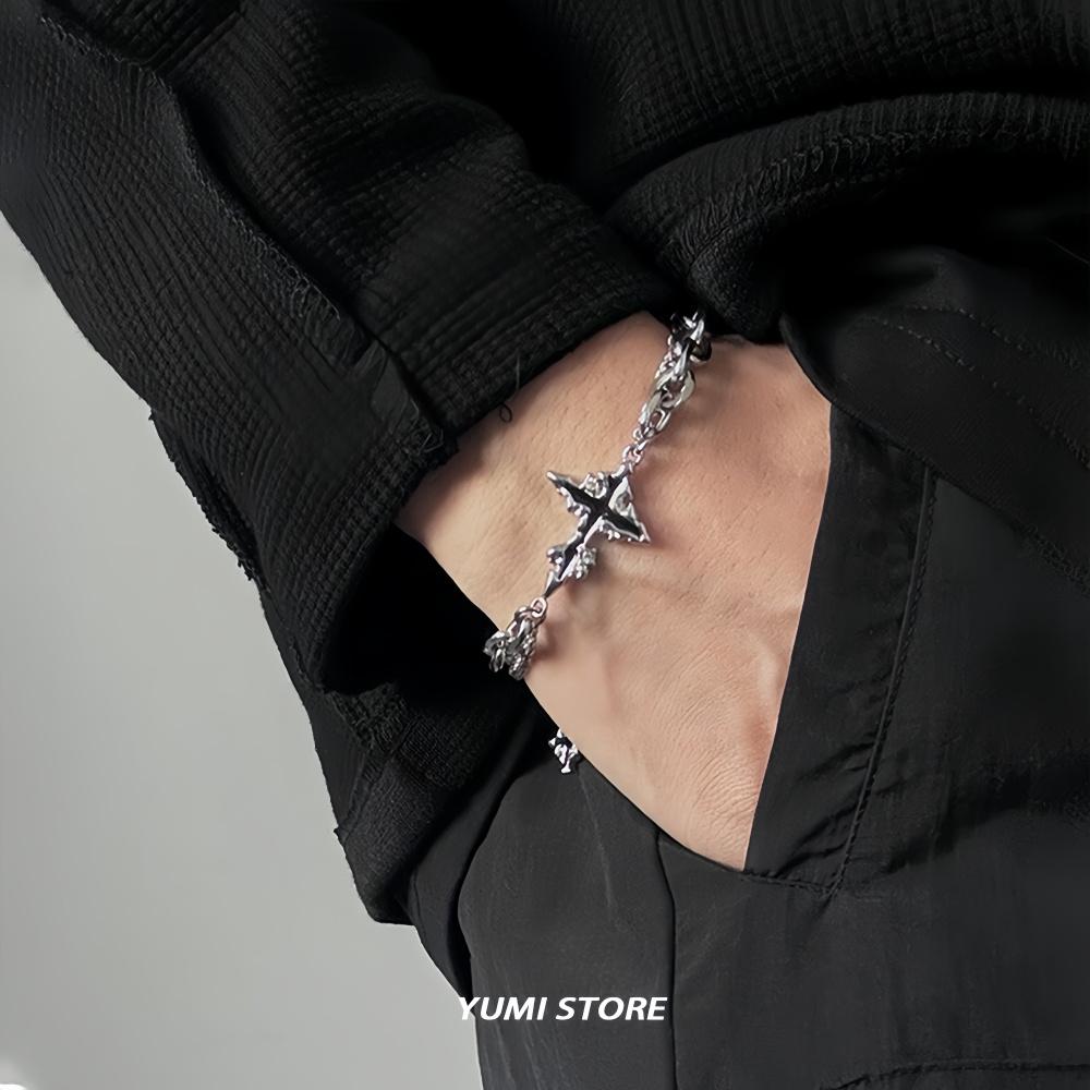 Hip Hop Zircon Dark Cross Bracelet For Man Woman Non Fading Titanium Steel Luxury Unisex Couple Bracelet Jewelry Cool Gift