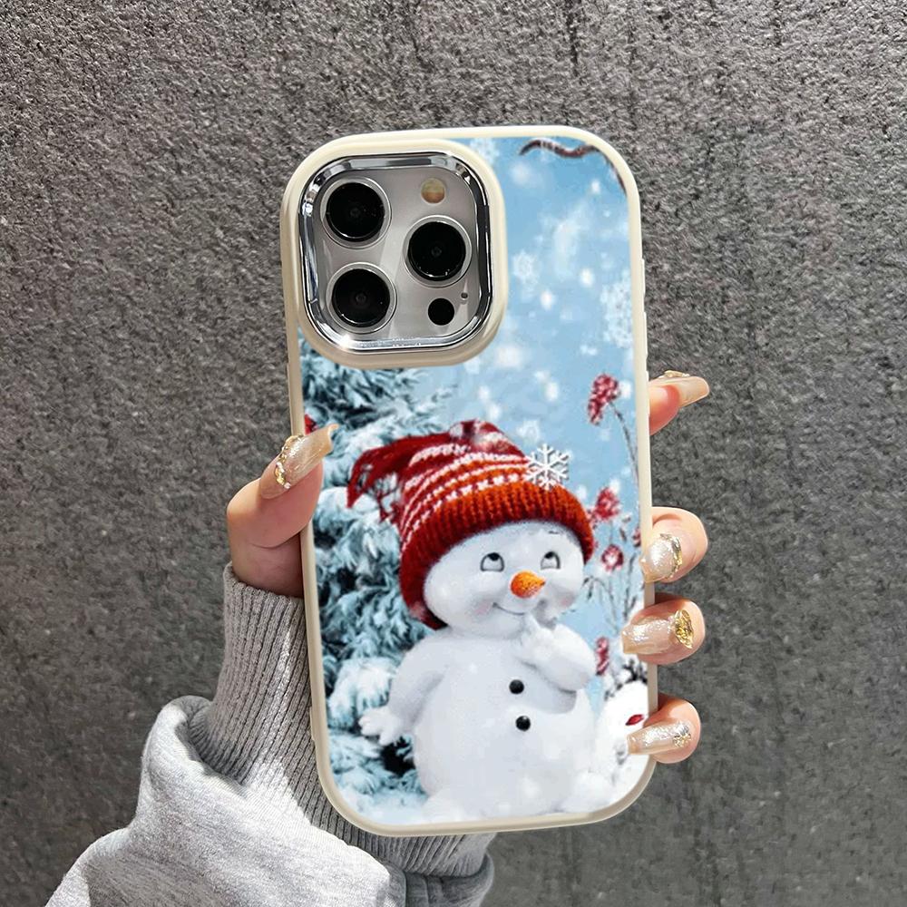 N110 Happy New Year Merry Christmas snowman Soft Phone Cases for iPhone 16Pro Max Xiaomi 11 Lite 5G NE Redmi Plating Frame Camera Protector Back Cover