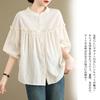 JoccKorr Ruffle Long Sleeve Top with Lace and Round Floral Fashionable and Plus Sizes Office Summer Women's Shirt, Collar, Embroidery, Elegant,