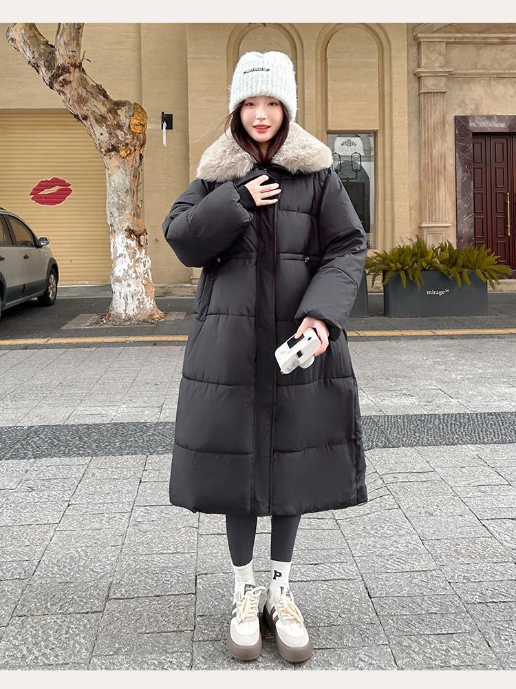 Women’s Calf-Length Windproof Thicken Warm Winter Jacket With Fur Lapel