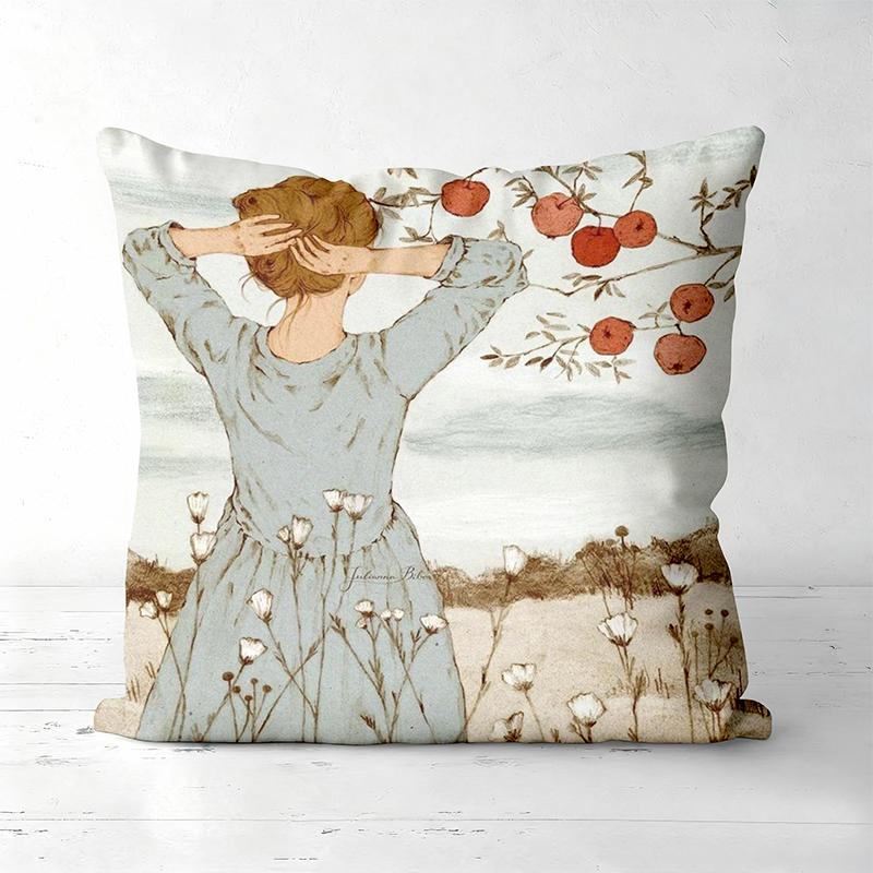 Girls Reading and With Birds Printed Decorative Cushions Polyester pillowcase, sofa decorative cushion cov Headboard Pillow