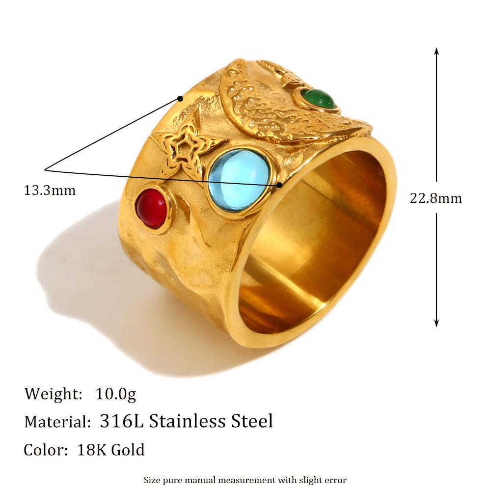 

MamacitaSlay 316L Stainless Steel Star Moon Wide Edge Ring 18K Gold Plated Waterproof Jewelry Women s Charm Ring High Quality 7 золотий