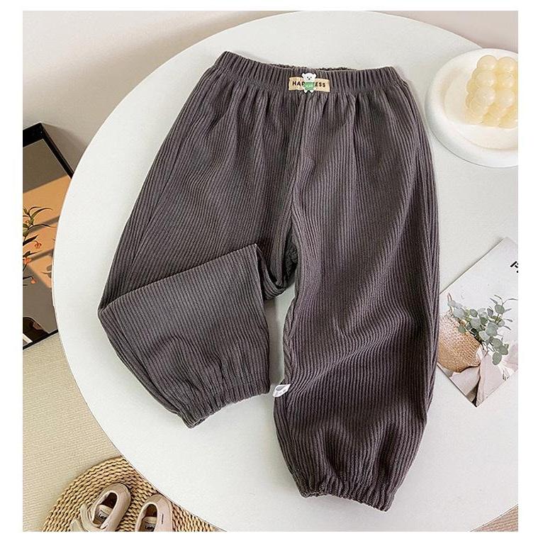 Pantalones deportivos de forro polar acanalado estilo coreano para niños con cintura elástica - Ropa deportiva casual