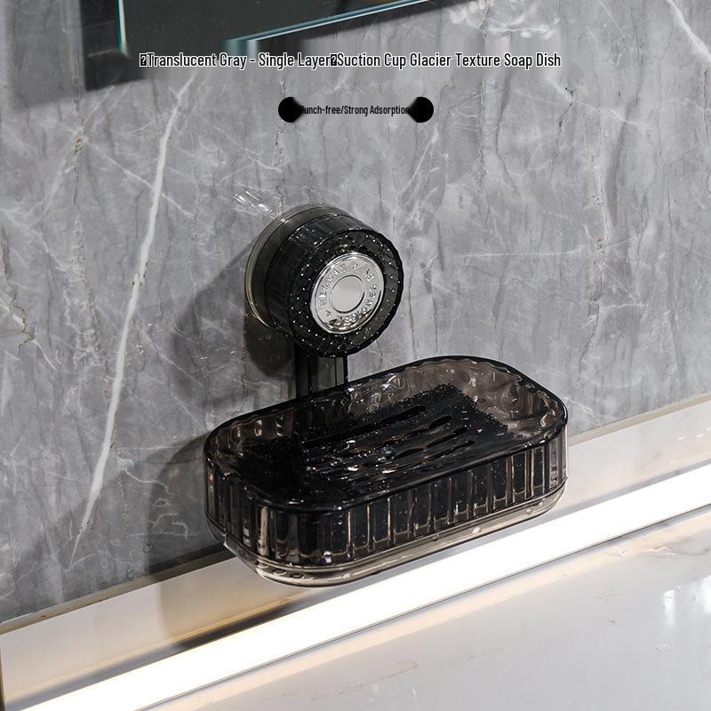 Wall-Mounted Double-Layer Vacuum Suction Soap Dish with Draining Function