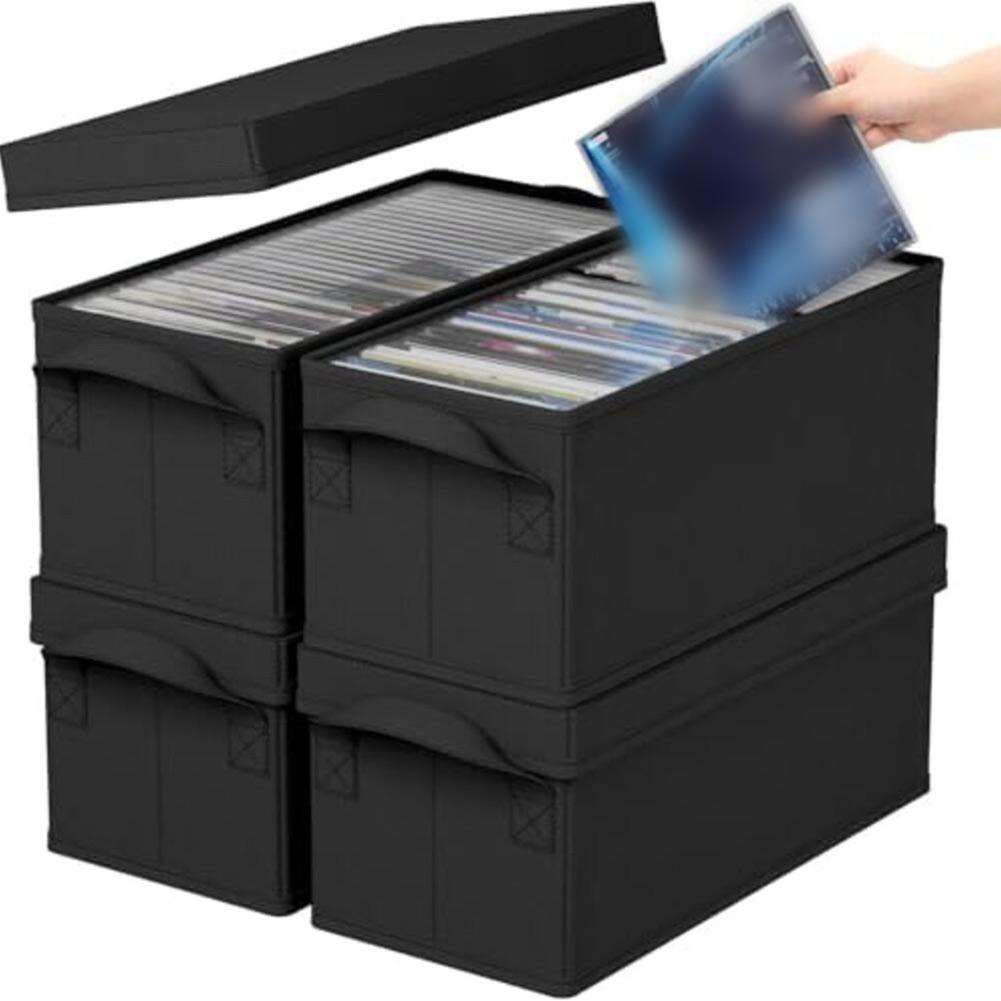 Schwarze Oxford-Stoff-CD-Aufbewahrungsbox für bis zu 35 vollständige Jewel Cases mit stabilen Griffen für einfachen Transport und stapelbares Design