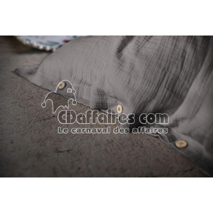 Housse De Couette - Gaia - Double Gaze Coton - Gris - 220x240 Cm - Lavable À 60°